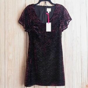 Julie Brown Ramona Dress Velvet Dot Elegant Black Burgundy Fully Lined Size 2